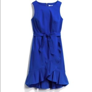 Calvin Klein ruffle dress in cobalt. Never worn!